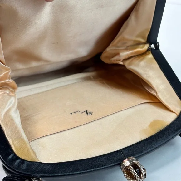 Vintage 1950’s Harry Levine Jewel Kiss Clasp Floral Tapestry Purse Leather Strap - Picture 8 of 16